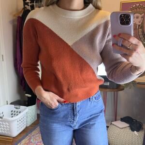 Sophie Rue Color Block Cable Knit Ribbed Sweater Small